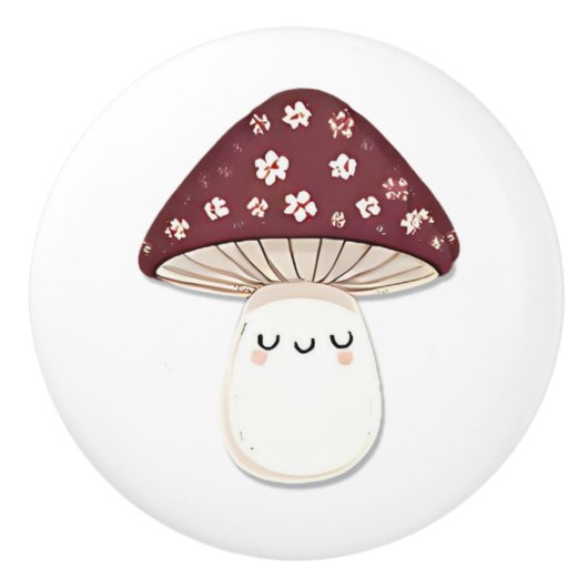 Cute Kawaii Whimsical Brown Mushroom Keramische Knop (Voorkant)