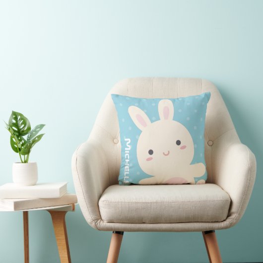 Cute Kawaii White Bunny Pastel Blue Kinder Nursery Kussen (Stoel)