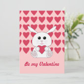 Cute Kawaii White bunny Valentijnse  Heart Invite Kaart (Staand voorkant)