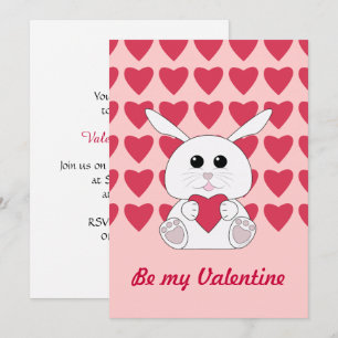 Cute Kawaii White bunny Valentijnse  Heart Invite Kaart