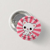 Cute kawaii White Cat Custom Text Roze Ronde Button 3,2 Cm (Voorkant /achterkant)