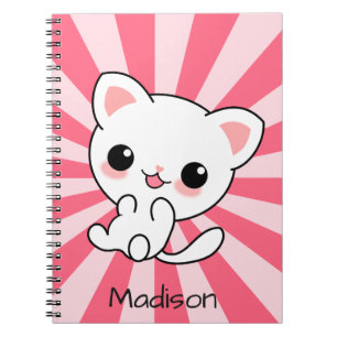 Cute kawaii White Cat Personated Pink Notitieboek