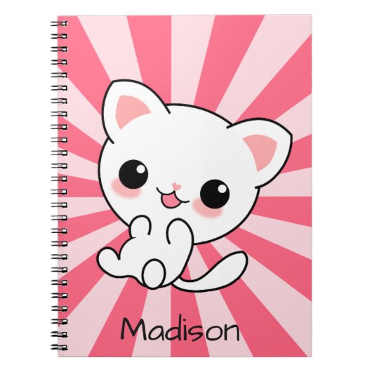Cute kawaii White Cat Personated Pink Notitieboek (Voorkant)