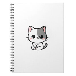 Cute Kawaii White Gray Kitten Notitieboek