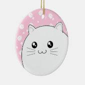 Cute Kawaii white kitty cat Keramisch Ornament (Rechts)