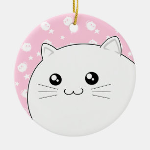 Cute Kawaii white kitty cat Keramisch Ornament