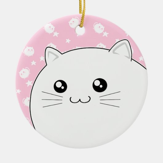 Cute Kawaii white kitty cat Keramisch Ornament (Voorkant)