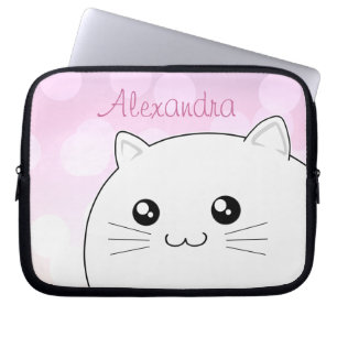 Cute kawaii white kitty cat laptop sleeve