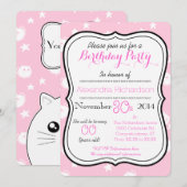 Cute Kawaii White kitty-katteverjaarfeest Kaart (Voorkant / Achterkant)