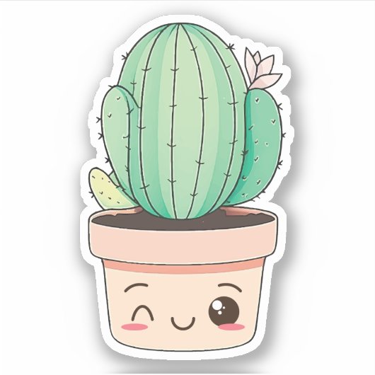 Cute Kawaii Wink Plant Cactus Sticker (Voorkant)