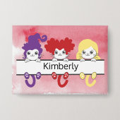 Cute Kawaii Witch Sisters Cats Name Monogram Button (Voorkant)