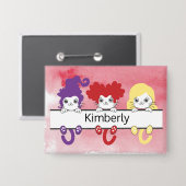 Cute Kawaii Witch Sisters Cats Name Monogram Button (Voorkant / Achterkant)