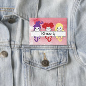 Cute Kawaii Witch Sisters Cats Name Monogram Button (Insitu)