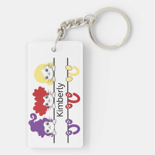 Cute Kawaii Witch Sisters Cats Name Monogram Sleutelhanger (achterkant)