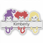 Cute Kawaii Witch Sisters Cats Name Monogram Sticker (Voorkant)