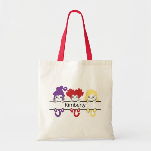 Cute Kawaii Witch Sisters Cats Name Monogram Tote Bag (Voorkant)