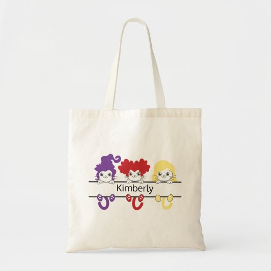 Cute Kawaii Witch Sisters Cats Name Monogram Tote Bag (Voorkant)