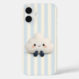 Cute Kawaii Wolk op Blauw Gestreepte Hoes voor Tel