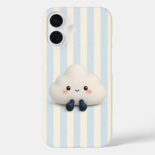 Cute Kawaii Wolk op Blauw Gestreepte Hoes voor Tel