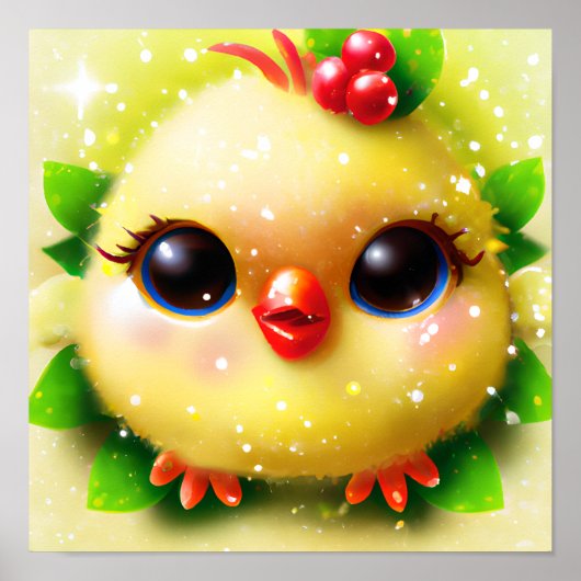 Cute Kawaii Yellow Baby Chick Poster (Voorkant)