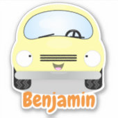 Cute kawaii yellow car cartoon illustration sticker (Voorkant)