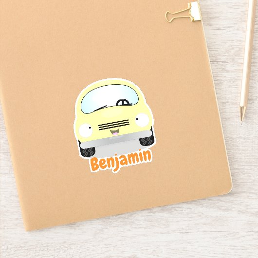 Cute kawaii yellow car cartoon illustration sticker (Notitieboek)