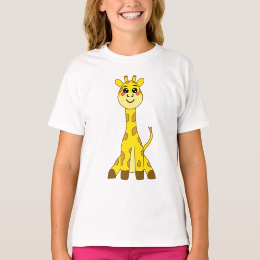 Cute Kawaii Yellow Giraffe Illustration T-shirt (Voorkant)