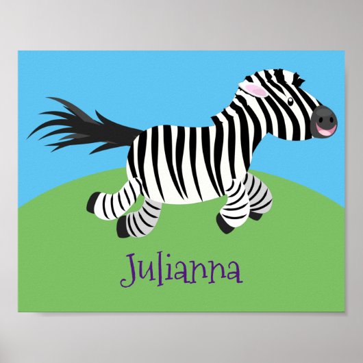 Cute kawaii zebra die de illustratie van de cartoo poster (Voorkant)