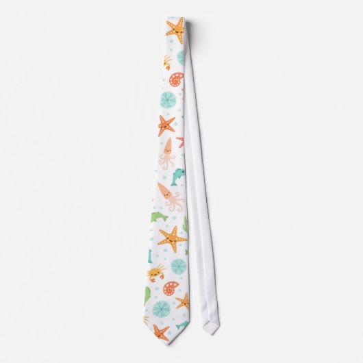 Cute kawaii zee life starfish squid crab patroon stropdas (Voorkant)