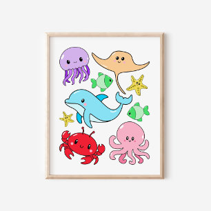 Cute Kawaii Zeeleven Collage Kinderkamer Kunst Poster