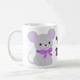 Cute Kawaii Zittende Grijze Muis Paarse Strik Mok