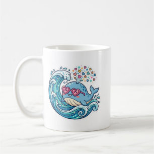 Cute Kawaii Zomer Blauwe Walvis Hart Zonnebril Oce Koffiemok