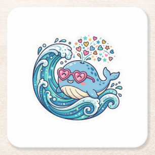Cute Kawaii Zomer Blauwe Walvis Hart ZonnebrilStic Kartonnen Onderzetters