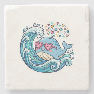 Cute Kawaii Zomer Blauwe Walvis Hart ZonnebrilStic Stenen Onderzetter