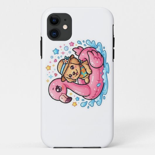 Cute Kawaii Zomer Puppies Flamingo Zwembad FloatSt Case-Mate iPhone Case (Achterkant)