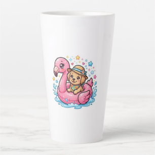 Cute Kawaii Zomer Puppy Flamingo Zwembad FloatStic Latte Mok