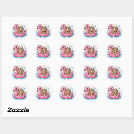 Cute Kawaii Zomer Puppy Flamingo Zwembad FloatStic Ronde Sticker