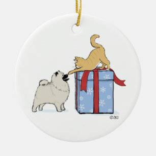 Cute Keesdoorn Puppy en Kitten Kerstfeestdag Keramisch Ornament