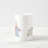 Cute Keesdoorn Puppy en Kitten Kerstmis Holiday Porselein Kop (Voorkant)