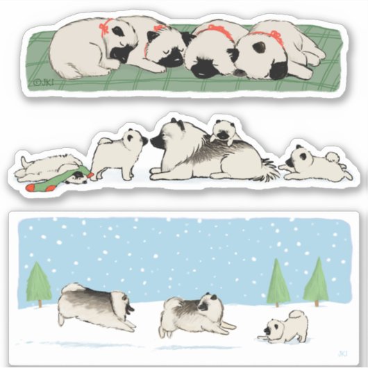 Cute Keeshond Dogs Kees Holiday Vinyl Sticker Set (Voorkant)