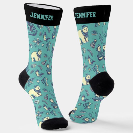 Cute kerst Animal Pattern Penguin Polar Beer Sokken (Gebogen)
