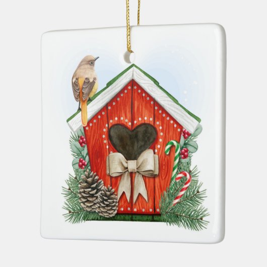 Cute kerst Birdhouse Keramisch Ornament (Links)