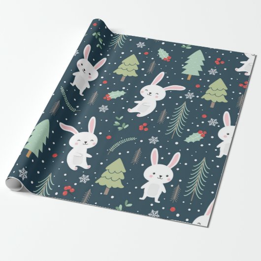 Cute kerst Bunny Pattern Cadeaupapier (Uitgerold)