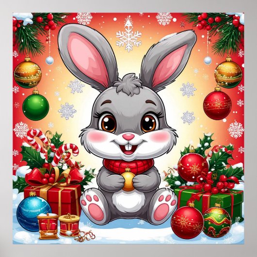 Cute kerst Bunny Poster (Voorkant)