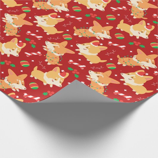Cute kerst Corgi Cadeaupapier (Hoek)
