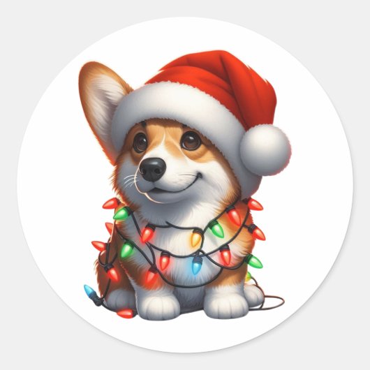Cute kerst Corgi Ronde Sticker (Voorkant)