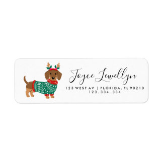Cute Kerst-dachshondhond Retouradreslabel Etiket