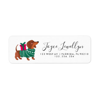 Cute Kerst-dachshondhond Retouradreslabel Etiket