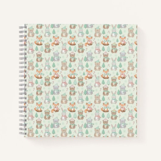 Cute Kerst Dieren Naadloos Patroon Notitieboek (Voorkant)
