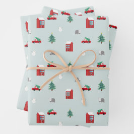 Cute Kerst Dorp Patroon Inpakpapier Vel